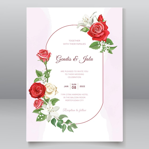 Plantilla de tarjeta de invitación de hermosas rosas rojas