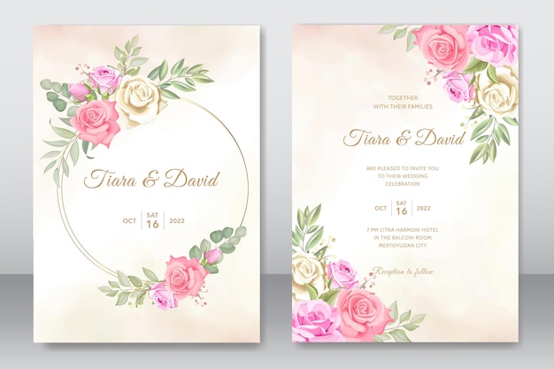 Vector plantilla de tarjeta de invitación de hermosas rosas