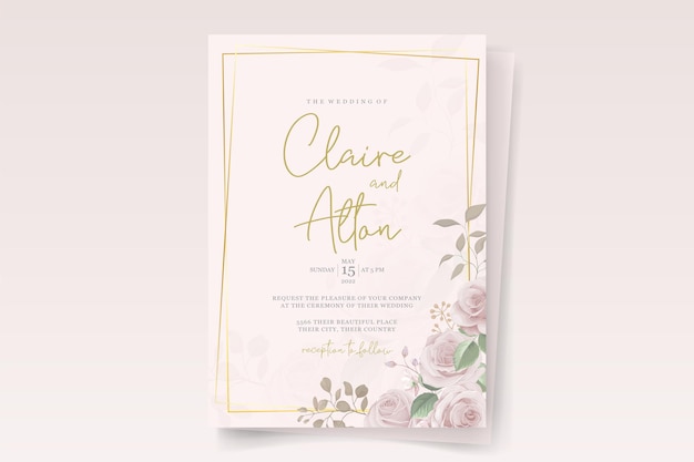 Plantilla de tarjeta de invitación de hermosas rosas