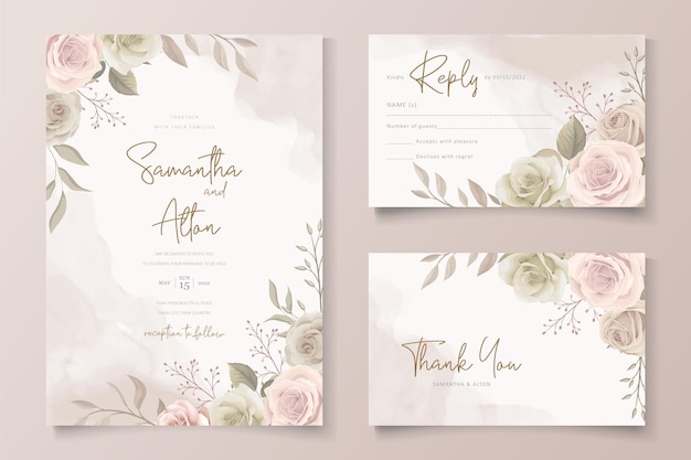 Vector plantilla de tarjeta de invitación de hermosas rosas