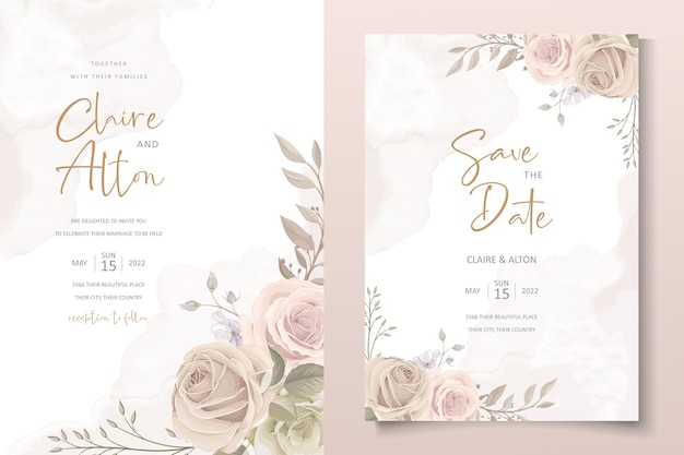 Vector plantilla de tarjeta de invitación de hermosas rosas