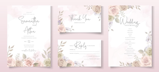 Vector plantilla de tarjeta de invitación de hermosas rosas