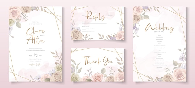 Plantilla de tarjeta de invitación de hermosas rosas