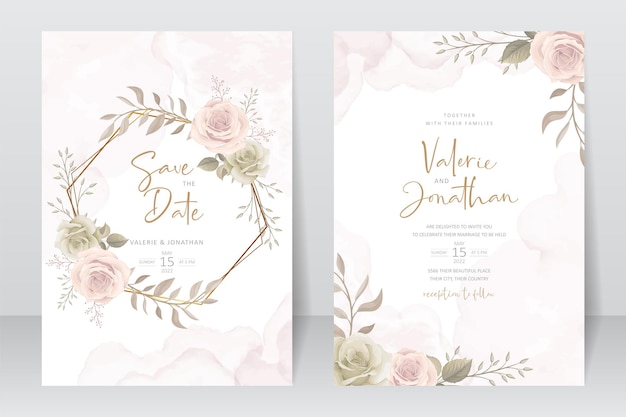 Plantilla de tarjeta de invitación de hermosas rosas