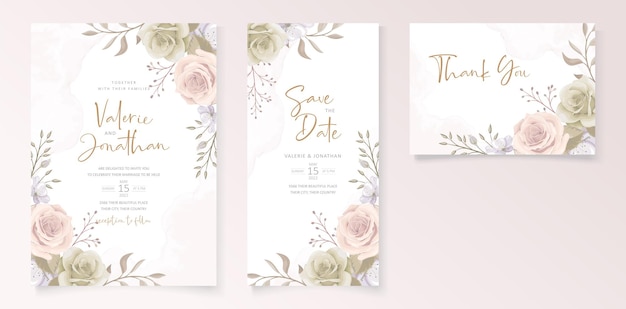 Plantilla de tarjeta de invitación de hermosas rosas