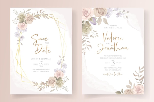 Vector plantilla de tarjeta de invitación de hermosas rosas