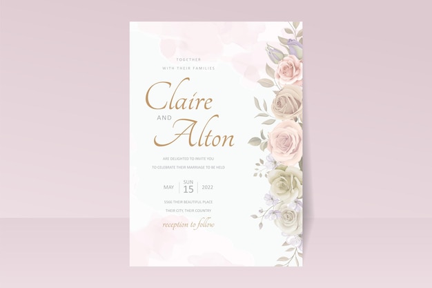 Vector plantilla de tarjeta de invitación de hermosas rosas