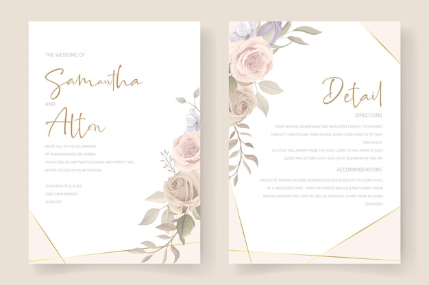 Plantilla de tarjeta de invitación de hermosas rosas