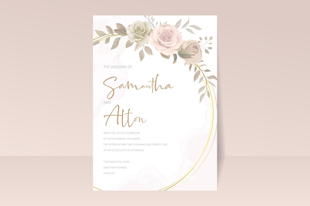 Plantilla de tarjeta de invitación de hermosas rosas