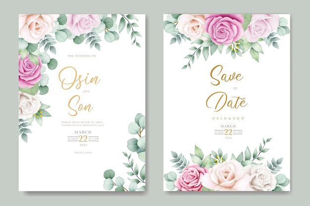 Vector plantilla de tarjeta de invitación de hermosas rosas