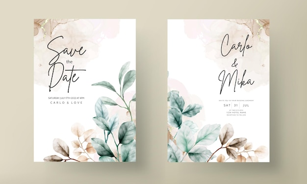 plantilla de tarjeta de invitación de hojas de acuarela boho elegante
