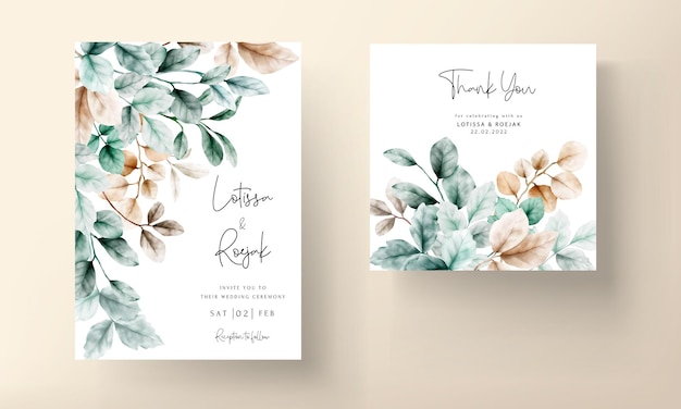 plantilla de tarjeta de invitación de hojas de acuarela boho elegante