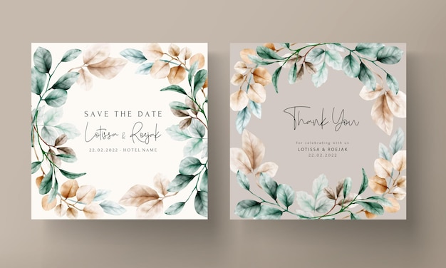 Plantilla de tarjeta de invitación de hojas de acuarela boho elegante