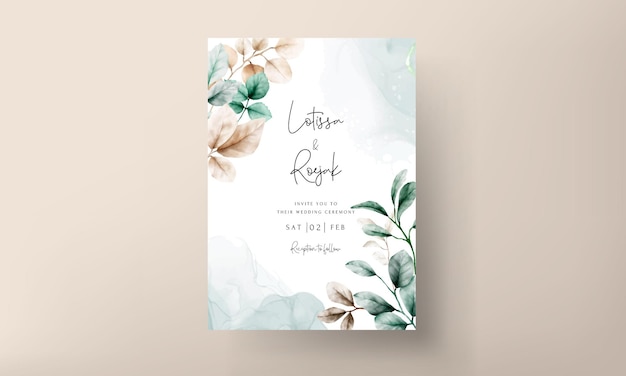 Plantilla de tarjeta de invitación de hojas de acuarela boho elegante