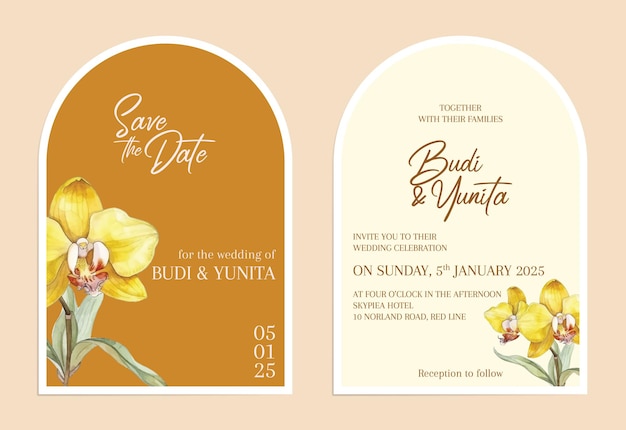 Plantilla de tarjeta de invitación moderna vectorial con hojas de acuarela de estilo boho minimalista limpio