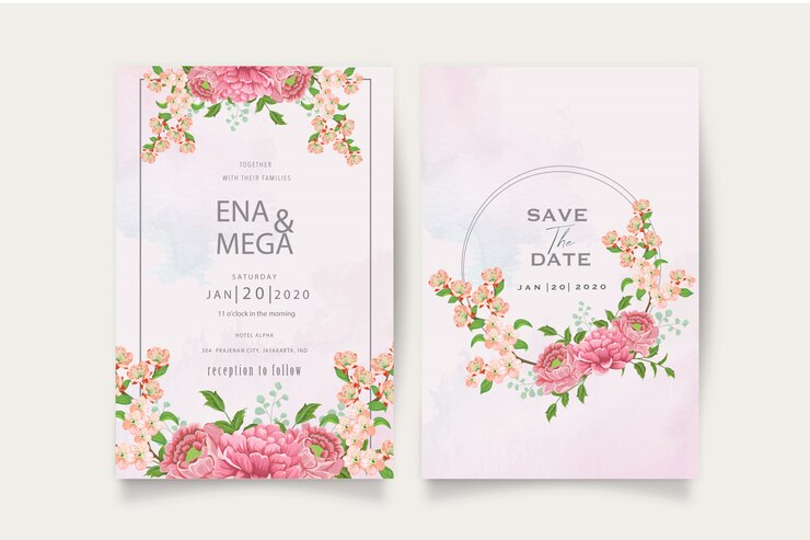 Plantilla de tarjeta de invitación de peonías elegantes