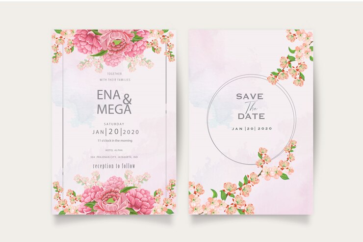 Plantilla de tarjeta de invitación de peonías elegantes