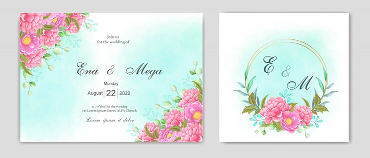 Plantilla de tarjeta de invitación de peonías elegantes