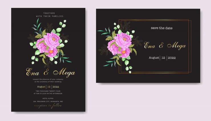 Plantilla de tarjeta de invitación de peonías elegantes
