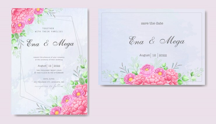 Plantilla de tarjeta de invitación de peonías elegantes