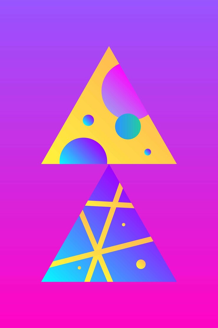 Vector plantilla de tarjeta de invitación de póster de fiesta colorida brillante futurista con forma de pirámide de triángulo abstracto
