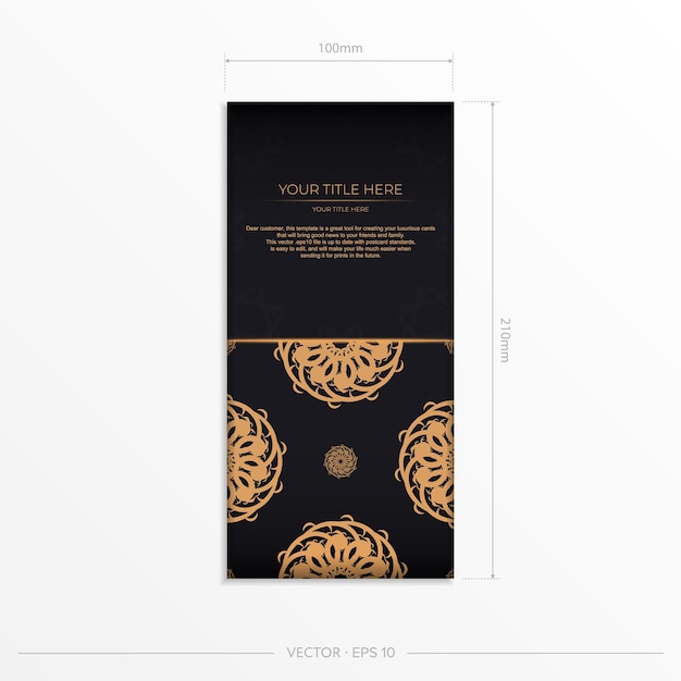 Plantilla de tarjeta de invitación rectangular negra de lujo con adorno abstracto vintage Elementos vectoriales elegantes y clásicos listos para impresión y tipografía