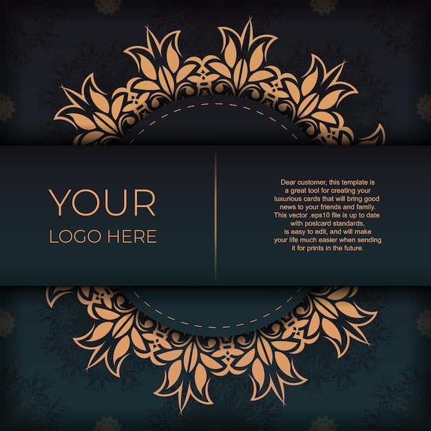 Plantilla de tarjeta de invitación verde oscuro con adornos indios blancos Elementos elegantes y clásicos listos para imprimir y tipografía Ilustración vectorial