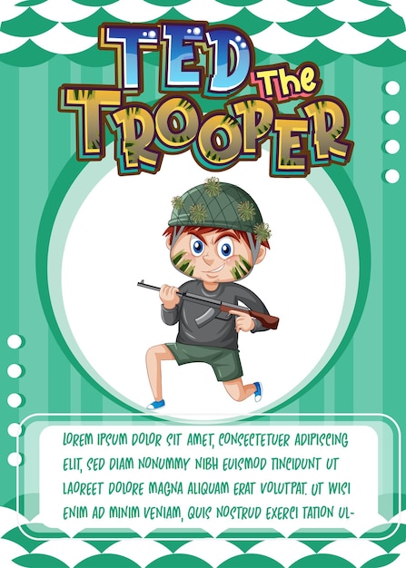 Plantilla de tarjeta de juego de personajes con la palabra ted the trooper