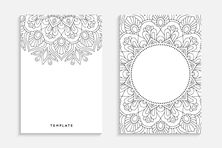 Vector plantilla de tarjeta de mandala ornamental de lujo en blanco y negro