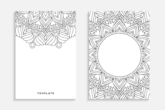 Plantilla de tarjeta de mandala ornamental de lujo en blanco y negro