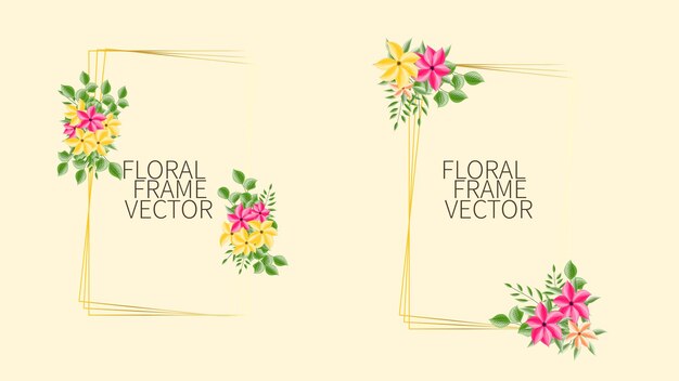 Plantilla de tarjeta de marco floral con etiqueta de flores para invitación de boda