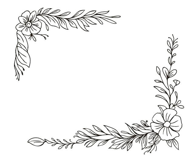 plantilla de tarjeta de marco floral hojas ramas flores boceto decoración y adornos concepto