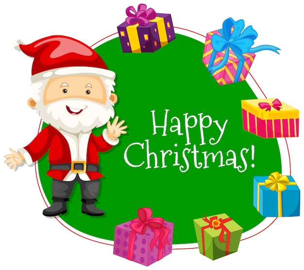 Plantilla de tarjeta de Navidad con santa y regalos