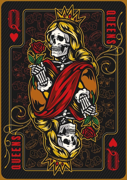 Plantilla de tarjeta de póquer de reina de corazones