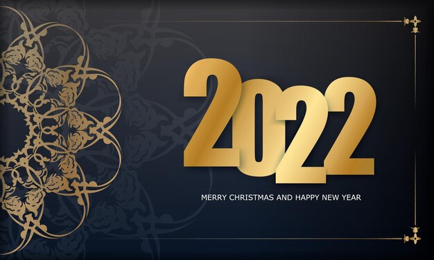Plantilla de Tarjeta Postal 2022 Feliz Navidad Negra con Adorno Dorado Vintage