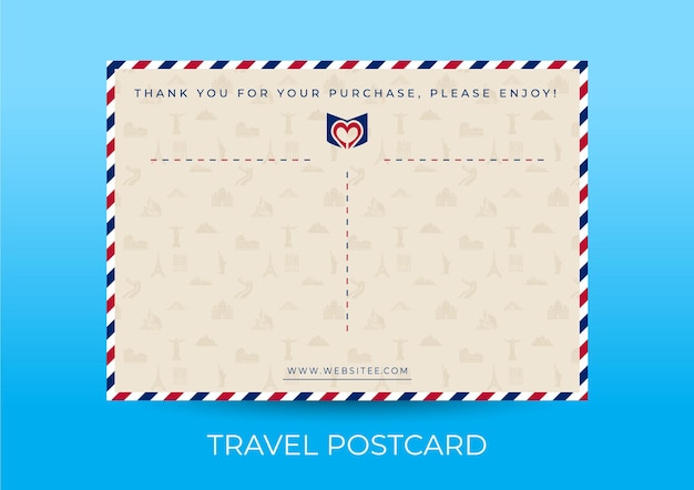 plantilla de tarjeta postal de viaje vectorial con fondo de patrón de icono de Landmark
