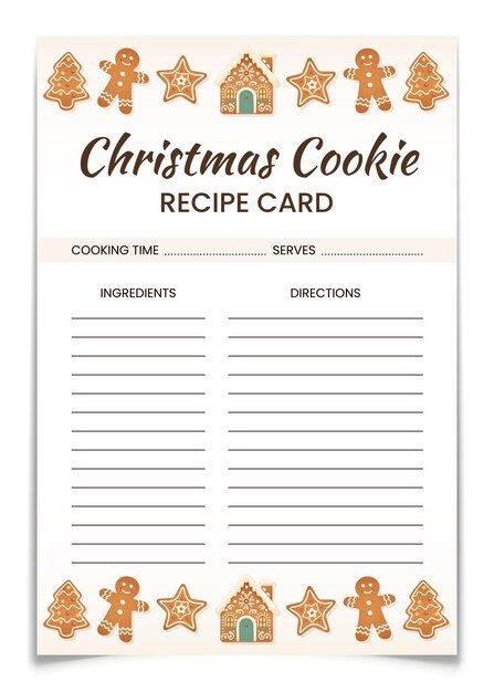plantilla de tarjeta de receta de galleta de jengibre de Navidad
