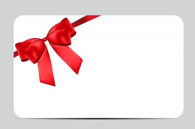 Plantilla de tarjeta de regalo en blanco con lazo rojo y cinta.