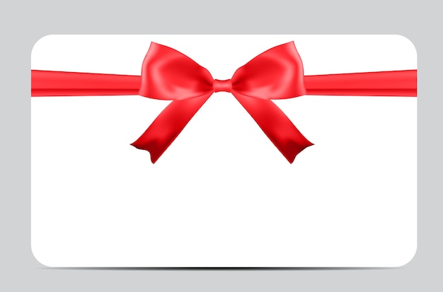 Plantilla de tarjeta de regalo en blanco con lazo rojo y cinta.