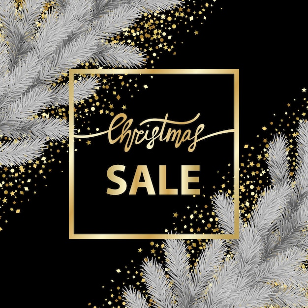 Plantilla de tarjeta de venta de Navidad con abeto para saludar tarjetas de vacaciones de invierno