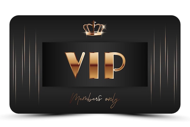 Vector plantilla de tarjeta vip elegante negra tarjeta de visita moderna solo para miembros con corona de texto 3d dorada invitación abstracta de lujo ilustración vectorial para certificado de regalo de tarjeta de bono de fidelidad