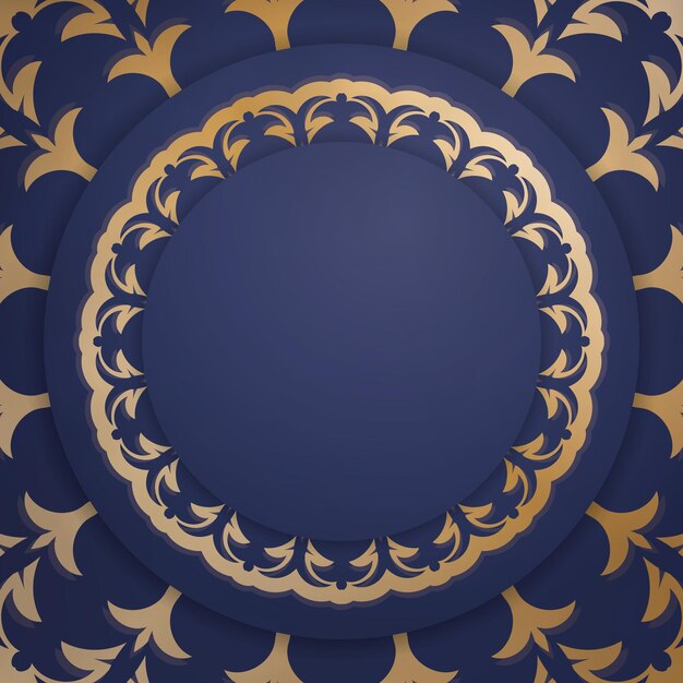 Plantilla de tarjeta de visita en azul oscuro con patrón dorado indio para tu negocio.