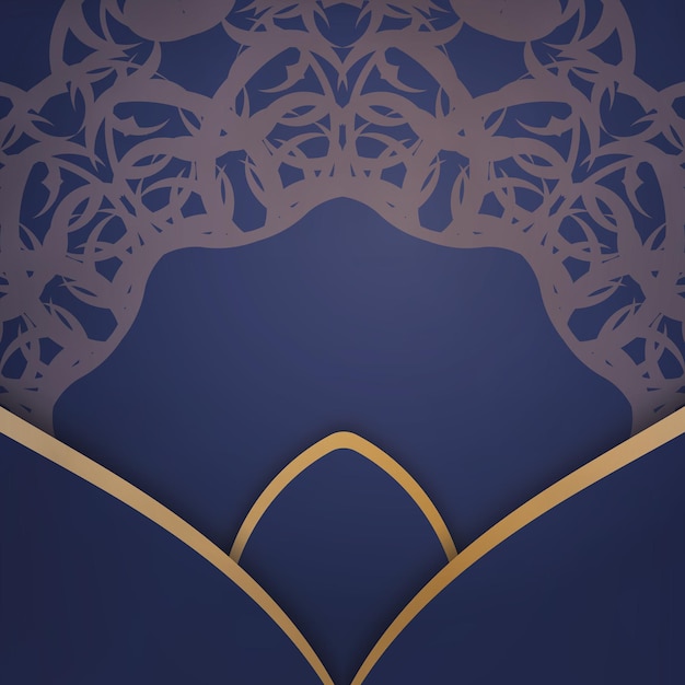 Plantilla de tarjeta de visita en azul oscuro con patrón dorado indio para tus contactos.