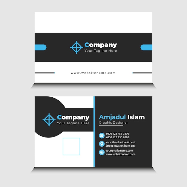 Plantilla de tarjeta de visita blanca creativa moderna tarjeta de visita corporativa azul blanco y negro