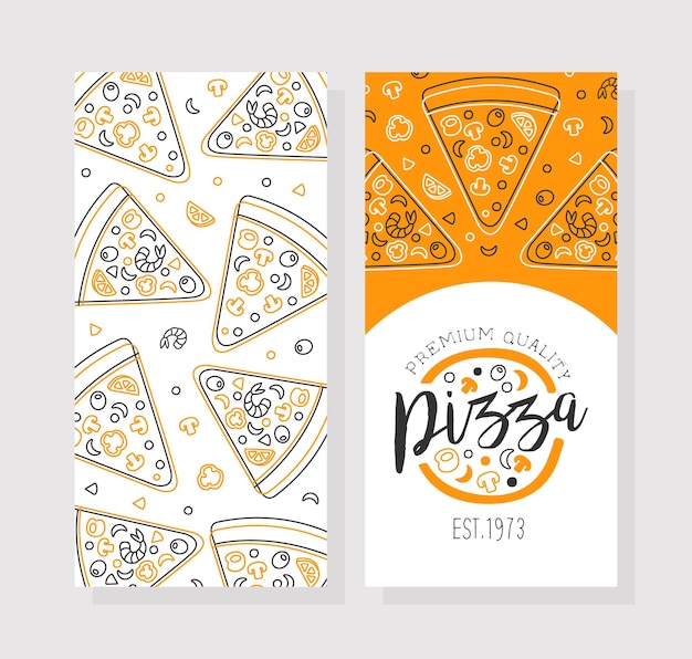 Plantilla de tarjeta de visita de calidad premium de pizza Entrega de pizza Pizzerias Diseño de cafeterías o restaurantes Ilustración vectorial lineal