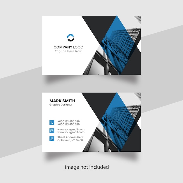 plantilla de tarjeta de visita de color azul y blanco simple limpia digital