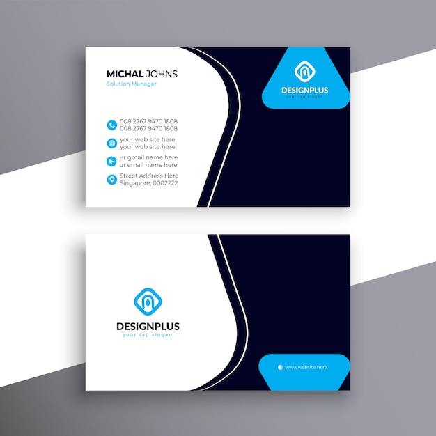 plantilla de tarjeta de visita de color azul de doble cara impresión minimalista diseño listo para tarjetas de visita