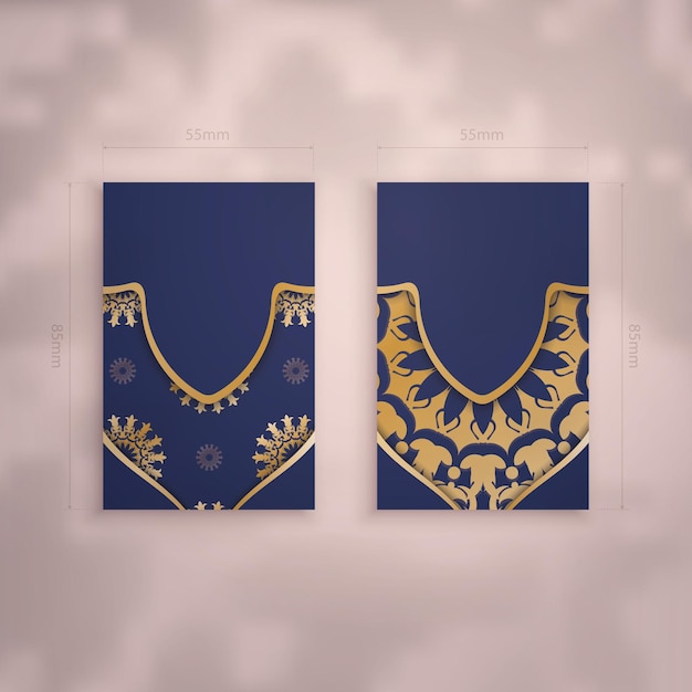 Plantilla de tarjeta de visita en color azul oscuro con adornos de oro vintage para tu personalidad.