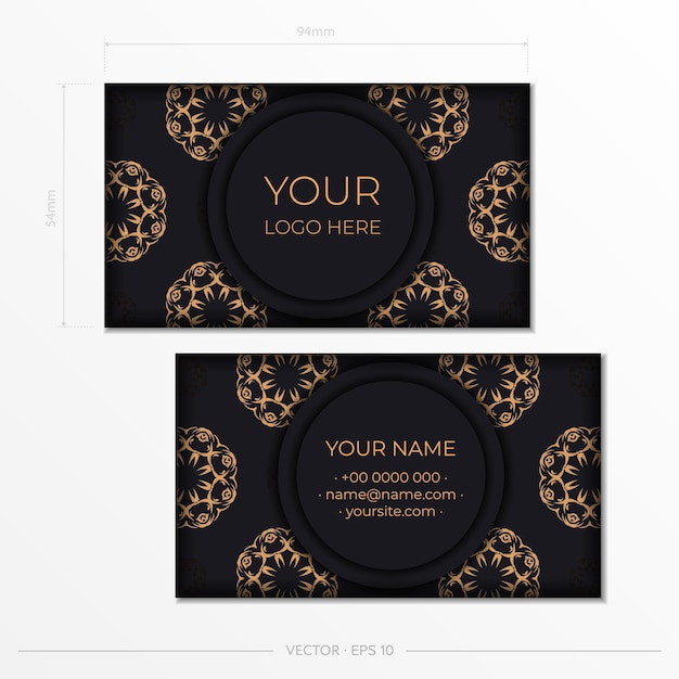 Plantilla de tarjeta de visita de color oscuro con patrones abstractos Diseño de tarjeta de visita lista para imprimir con adorno de monograma