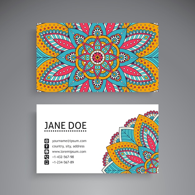 Plantilla de tarjeta de visita colorida mandala